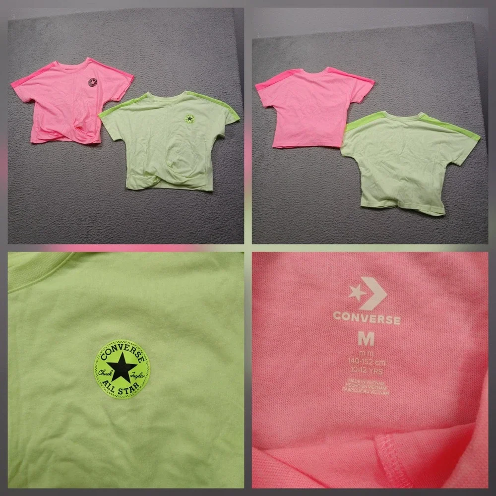 Converse Girls Crop Tee Lot of 2 Size‎ M 10–12 Pink Green All Star